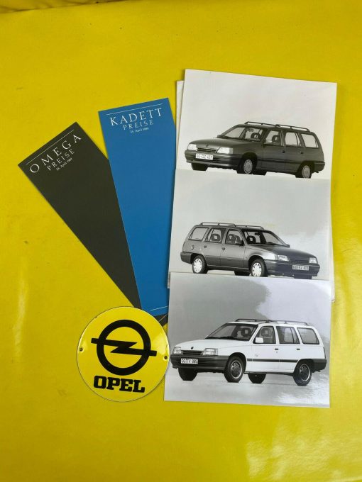 ORIGINAL OPEL Omega A + Kadett E Kombi Broschüre + Werksfotos inkl. Preislisten