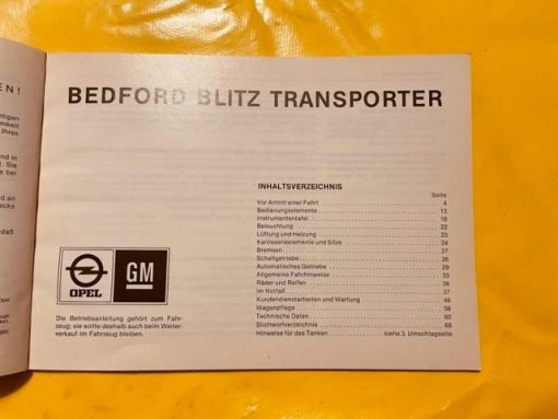 ORIGINAL Betriebsanleitung Opel Bedford Blitz / Hymer Ausgabe 1980