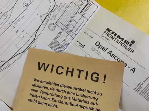 ABE Spoiler Ascona A Opel Kamei Spoiler Front Frontspoiler unten Gutachten