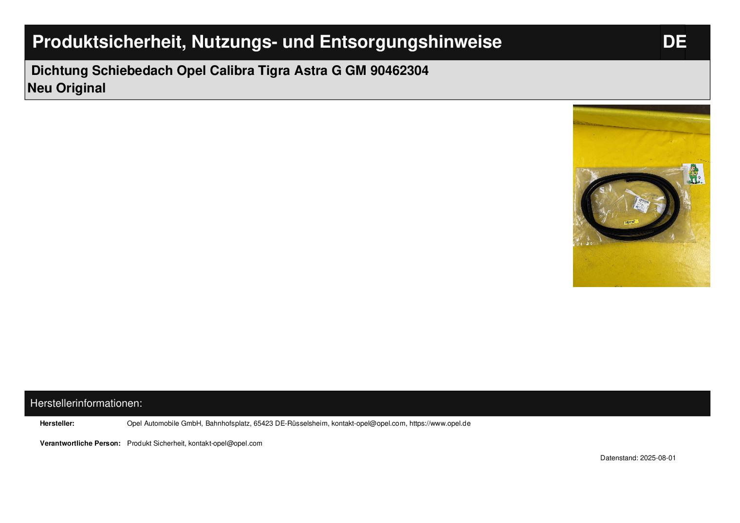 ID_117178_orig.jpg Dichtung Schiebedach Opel Calibra Tigra Astra G GM 90462304 Neu Original