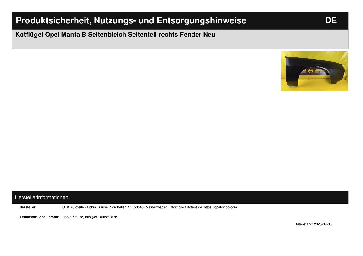 ID_119555_orig.jpg Kotflügel Opel Manta B Seitenbleich Seitenteil rechts Fender Neu