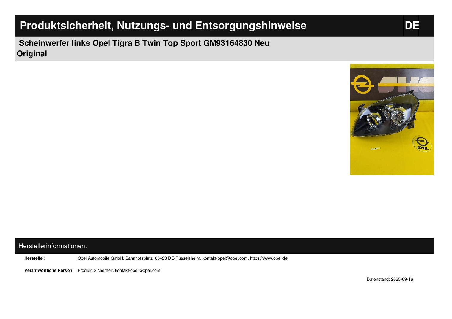 ID_120473_orig.jpg Scheinwerfer links Opel Tigra B Twin Top Sport GM93164830 Neu Original