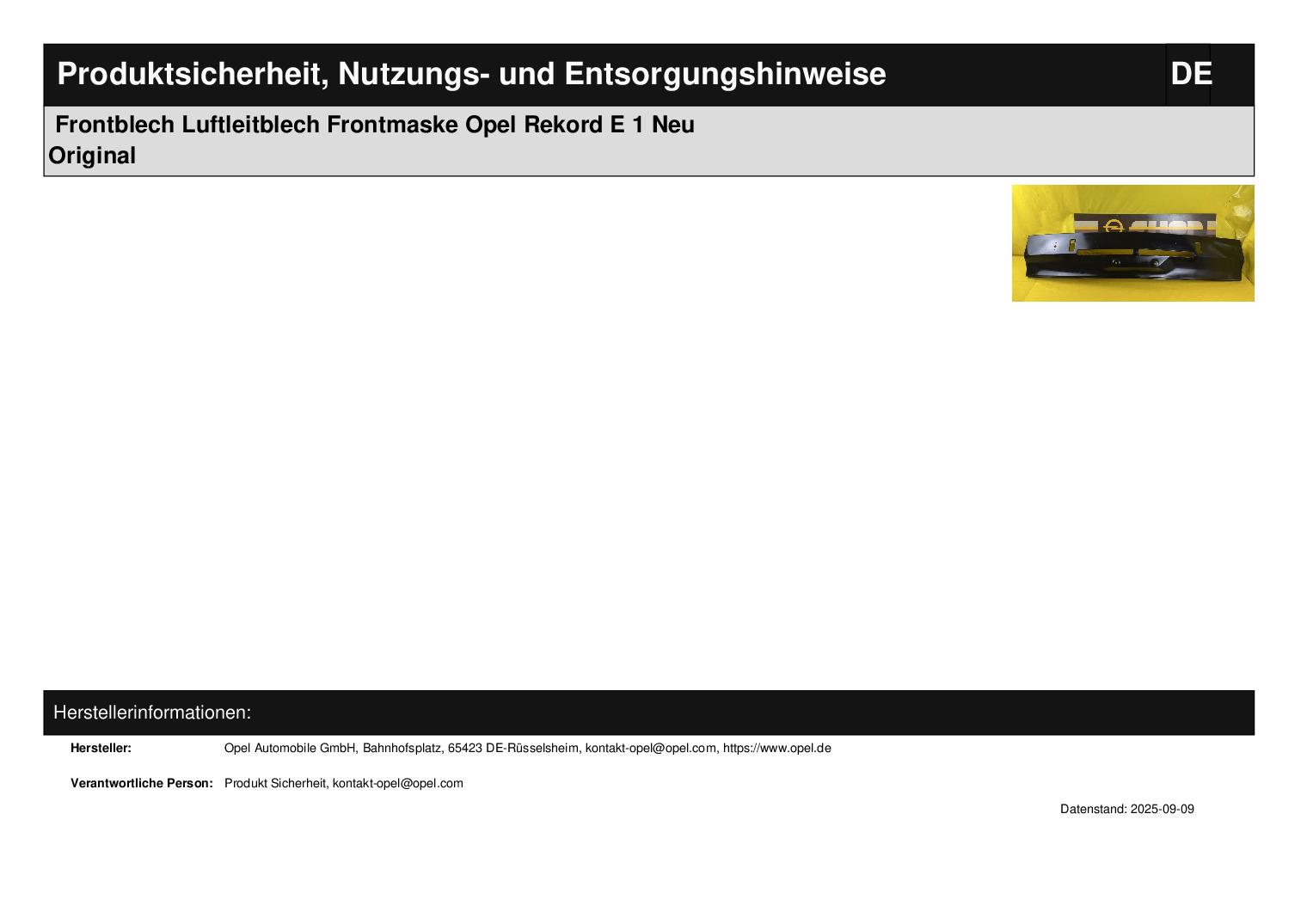 ID_120077_orig.jpg Frontblech Luftleitblech Frontmaske Opel Rekord E 1 Neu Original