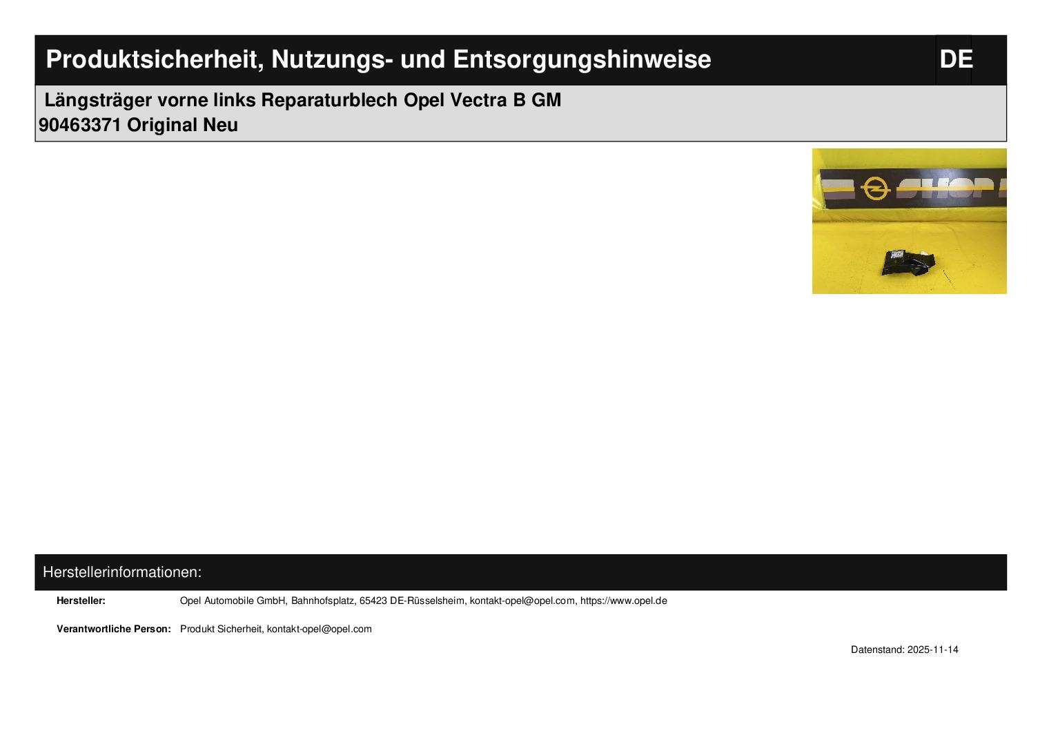 ID_125553_orig-1.jpg Längsträger vorne links Reparaturblech Opel Vectra B GM 90463371 Original Neu