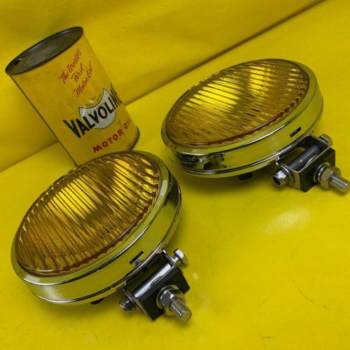 NEU Satz Chrom Nebelscheinwerfer gelb universal Oldtimer Youngtimer Rallye Retro