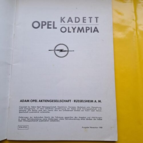 Betriebsanleitung Opel Kadett B / Olympia A Schrägheck - 1968 - Handbuch Bedienungsanleitung Bordmappe Original