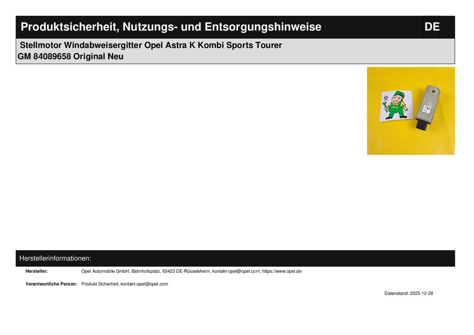 ID_128787_orig.jpg Stellmotor Windabweisergitter Opel Astra K Kombi Sports Tourer GM 84089658 Original Neu