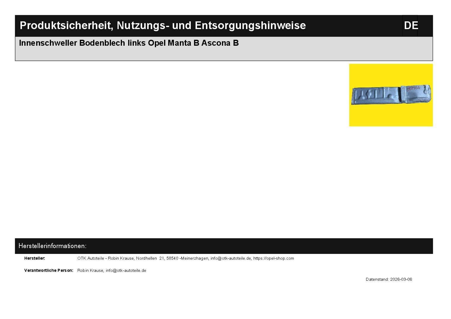 ID_133093_orig.jpg Innenschweller Bodenblech links Opel Manta B Ascona B