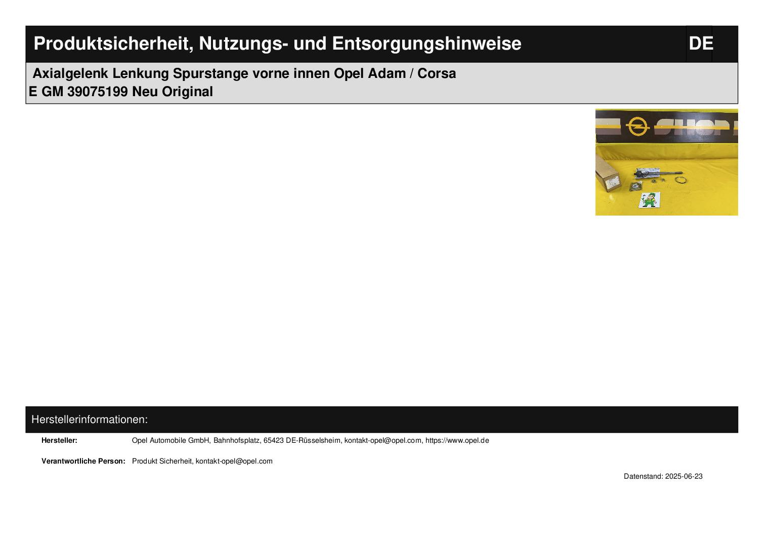 ID_115045_orig-1.jpg Axialgelenk Lenkung Spurstange vorne innen Opel Adam / Corsa E GM 39075199 Neu Original