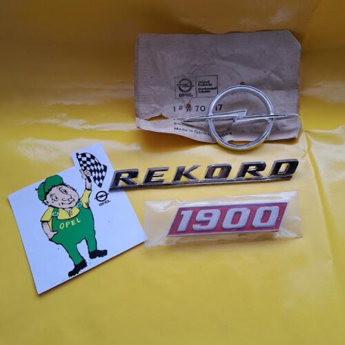 Emblem Schriftzug Chrom Opel Rekord C 1900 Satz Embleme rot Motorhaube Original