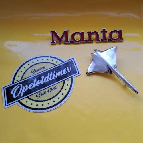 Emblem Chrom Opel Manta A Satz Embleme Rochen Schriftzug rot Original