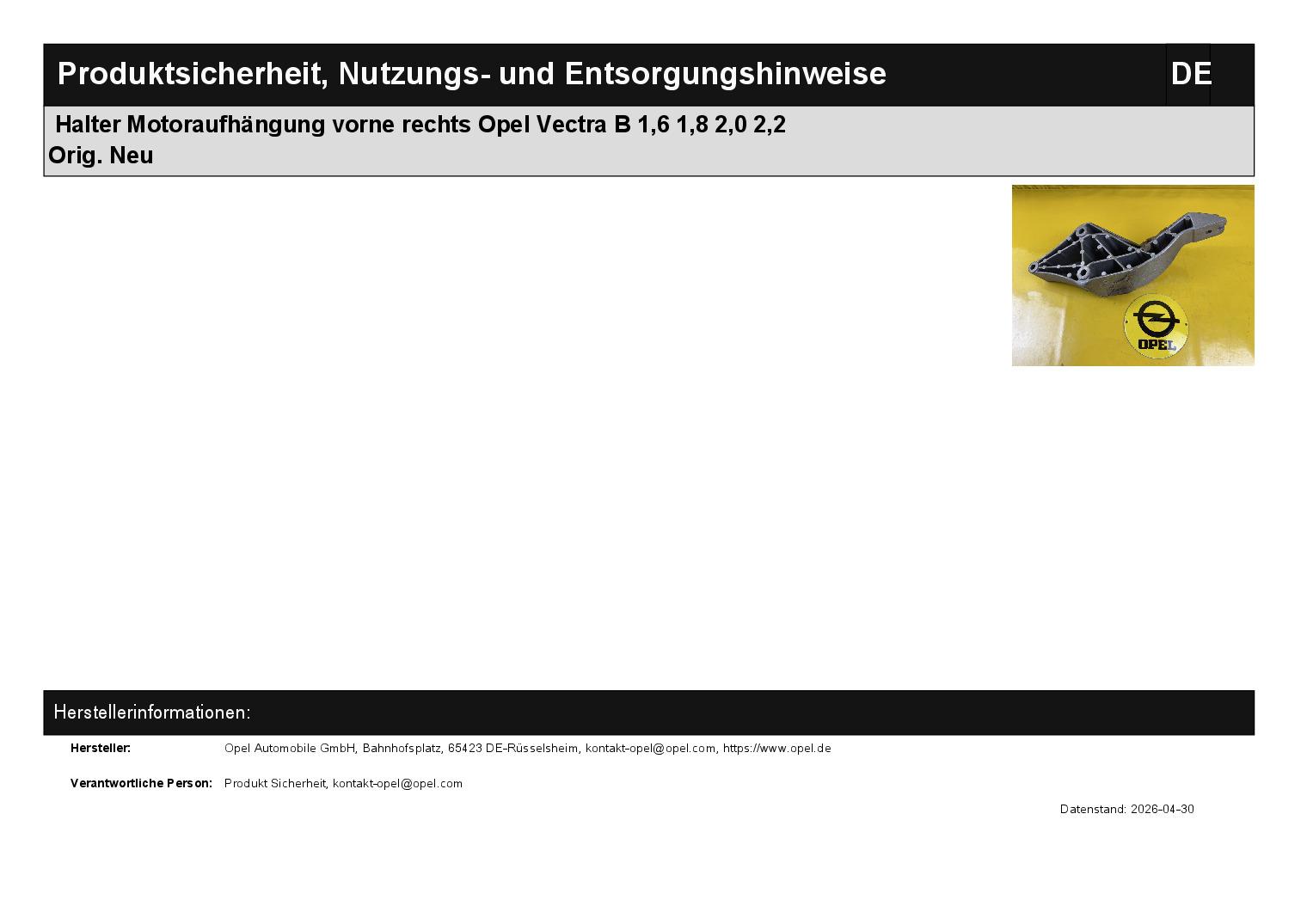 ID_135934_orig.jpg Halter Motoraufhängung vorne rechts Opel Vectra B 1,6 1,8 2,0 2,2 Orig. Neu