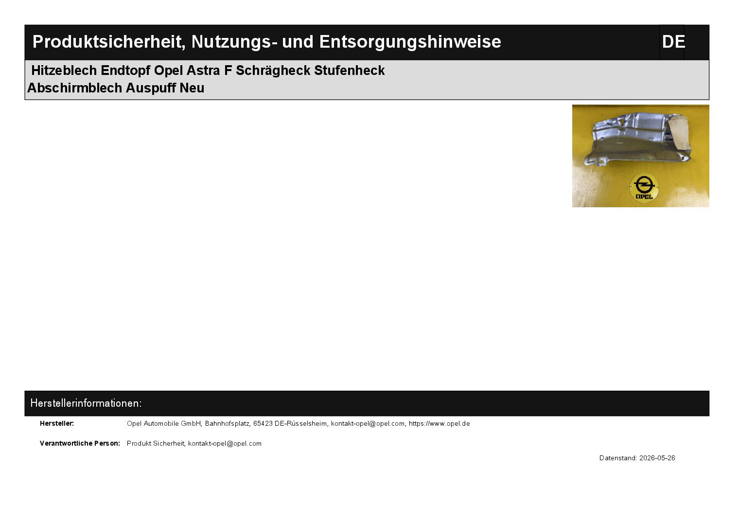 ID_136855_orig.jpg Hitzeblech Endtopf Opel Astra F Schrägheck Stufenheck Abschirmblech Auspuff Neu