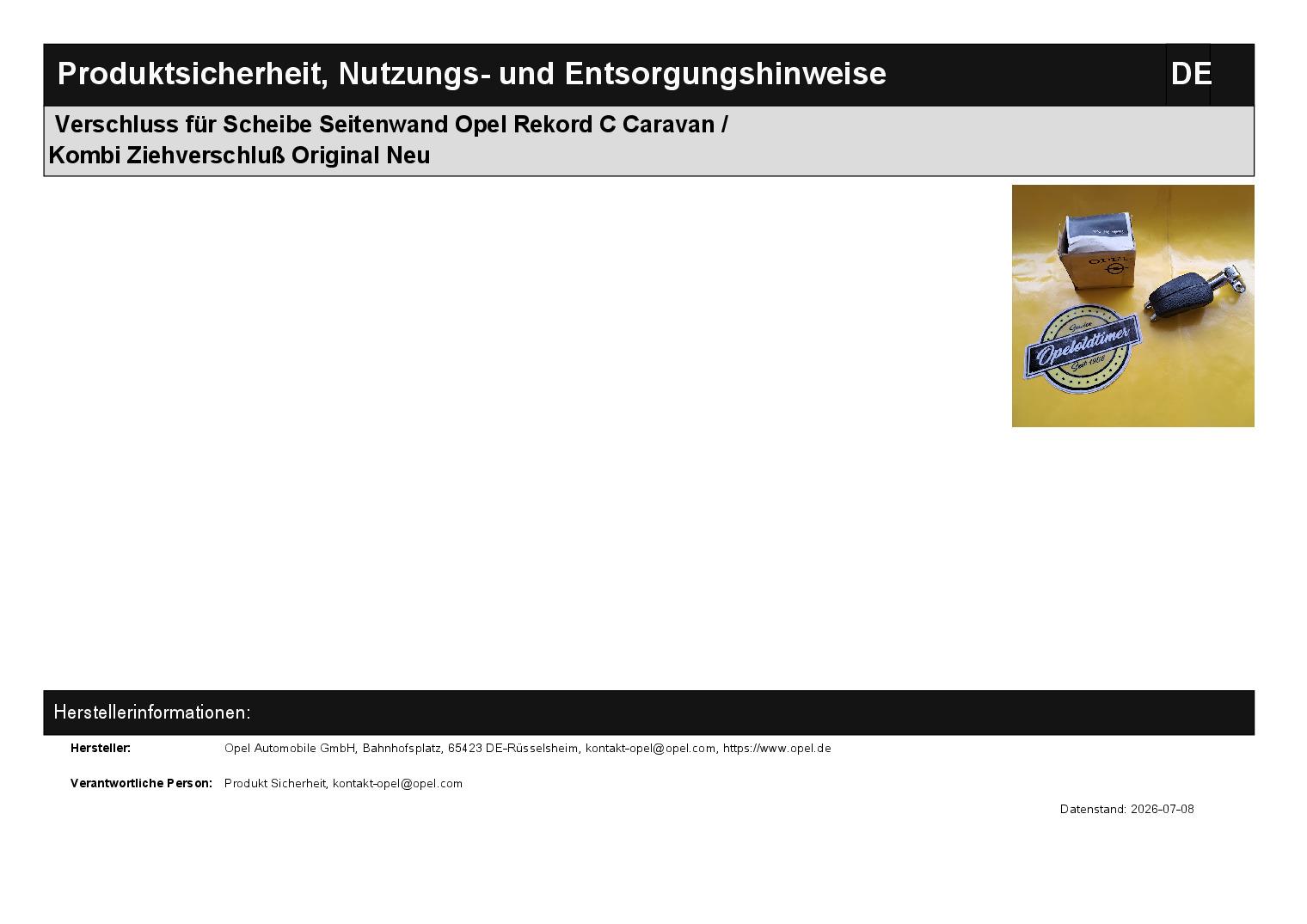 ID_139496.jpg Verschluss für Scheibe Seitenwand Opel Rekord C Caravan / Kombi Ziehverschluß Original Neu