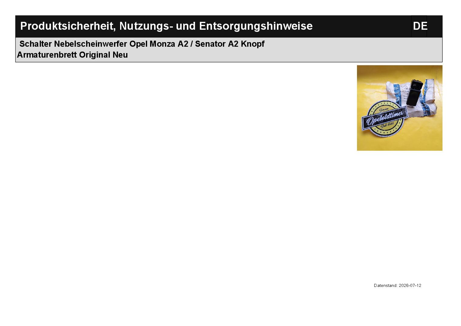 ID_139710-1.jpg Schalter Nebelscheinwerfer Opel Monza A2 / Senator A2 Knopf Armaturenbrett Original Neu